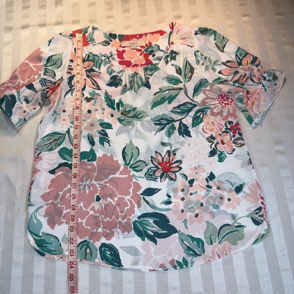 LOFT Floral Flutter V-Neck Top Sz S Short Sleeve - Picture 9 of 12